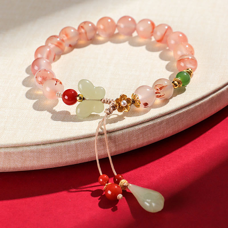 EverestArtstudios South Red Agate Butterfly Orchid Hetian Jade Luck Bracelet