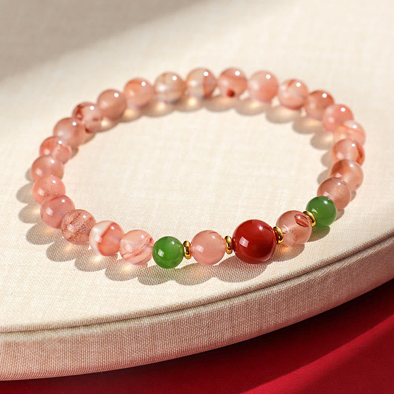 EverestArtstudios South Red Agate Butterfly Orchid Hetian Jade Luck Bracelet