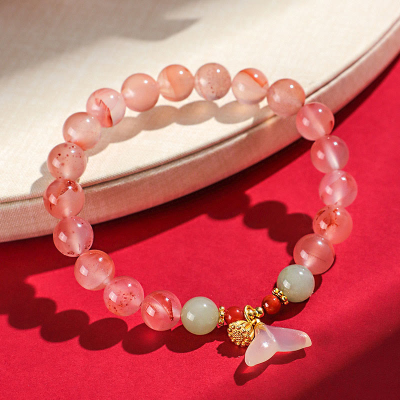 EverestArtstudios South Red Agate Butterfly Orchid Hetian Jade Luck Bracelet