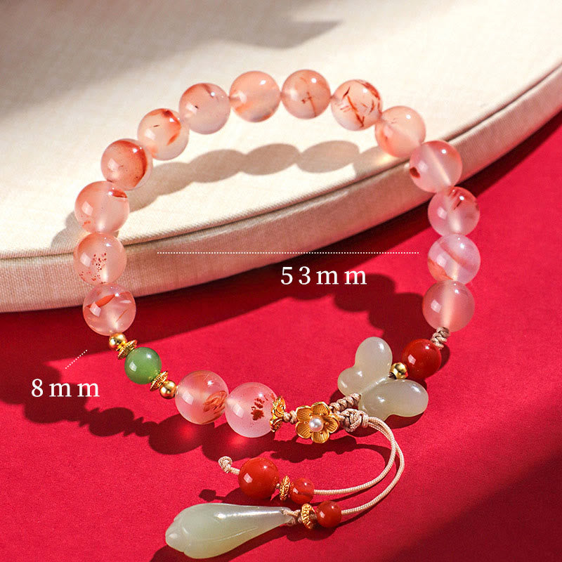 EverestArtstudios South Red Agate Butterfly Orchid Hetian Jade Luck Bracelet