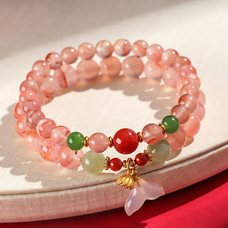 EverestArtstudios South Red Agate Butterfly Orchid Hetian Jade Luck Bracelet