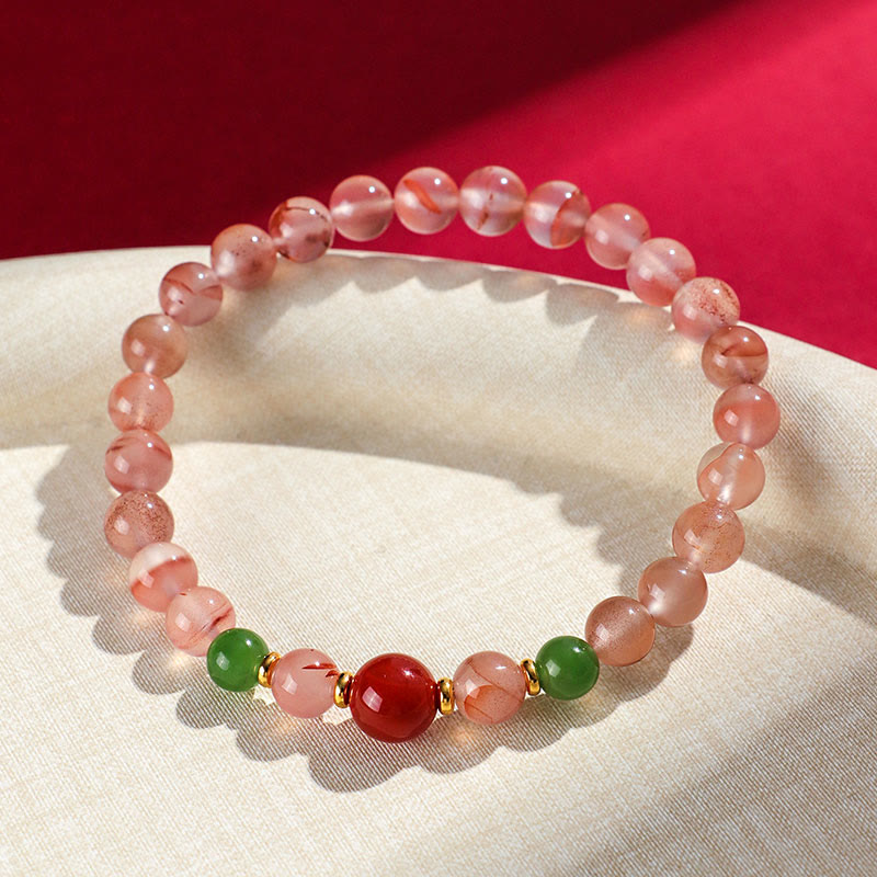 EverestArtstudios South Red Agate Butterfly Orchid Hetian Jade Luck Bracelet