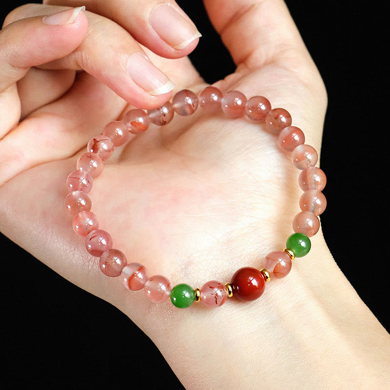 EverestArtstudios South Red Agate Butterfly Orchid Hetian Jade Luck Bracelet