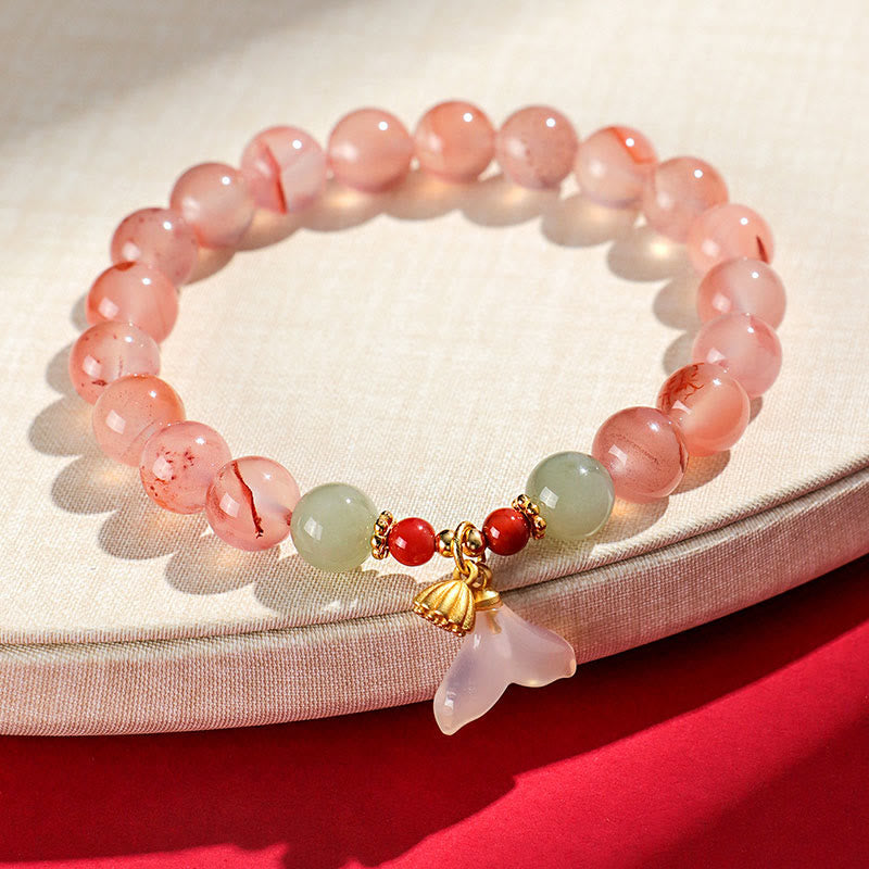 EverestArtstudios South Red Agate Butterfly Orchid Hetian Jade Luck Bracelet