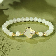 EverestArtstudios Hetian Jade 925 Sterling Silver Four Leaf Clover Bamboo Luck Bracelet