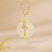 EverestArtstudios Hetian Jade 925 Sterling Silver Wheat Luck Necklace Pendant