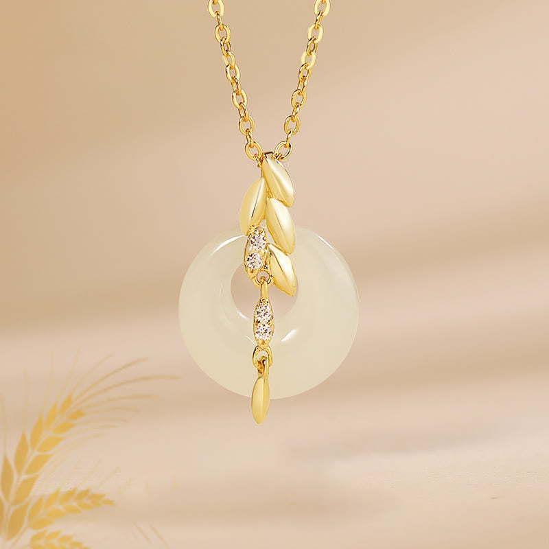 EverestArtstudios Hetian Jade 925 Sterling Silver Wheat Luck Necklace Pendant