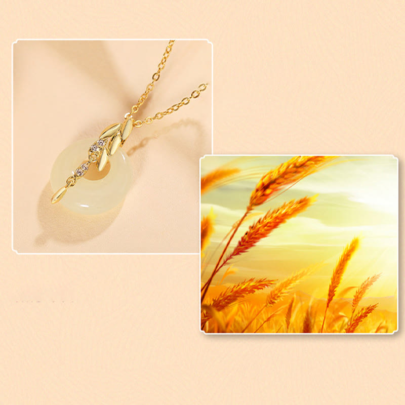 EverestArtstudios Hetian Jade 925 Sterling Silver Wheat Luck Necklace Pendant