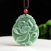 EverestArtstudios Round Lotus Pattern Jade Abundance Prosperity Necklace Rope Pendant