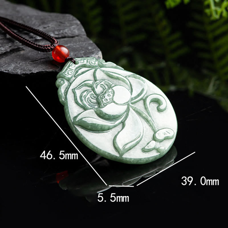 EverestArtstudios Round Lotus Pattern Jade Abundance Prosperity Necklace Rope Pendant