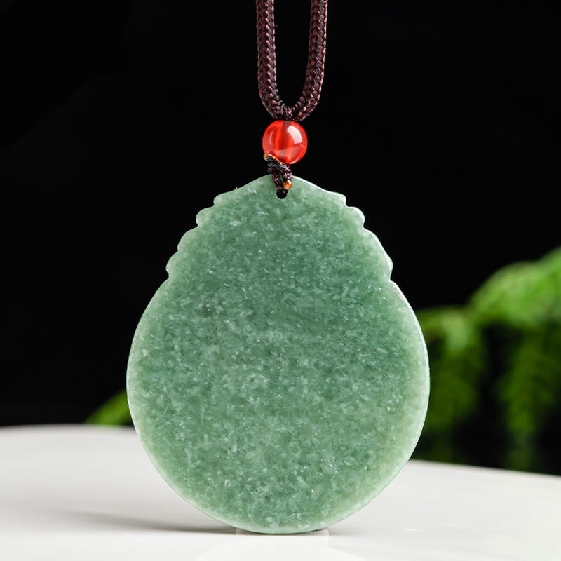 EverestArtstudios Round Lotus Pattern Jade Abundance Prosperity Necklace Rope Pendant