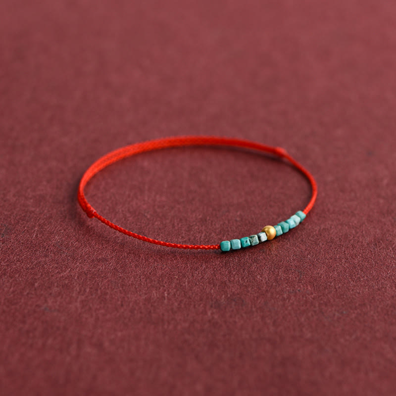 EverestArtStudios 999 Gold Beads Turquoise Protection Braided Bracelet Anklet
