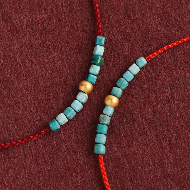 EverestArtStudios 999 Gold Beads Turquoise Protection Braided Bracelet Anklet