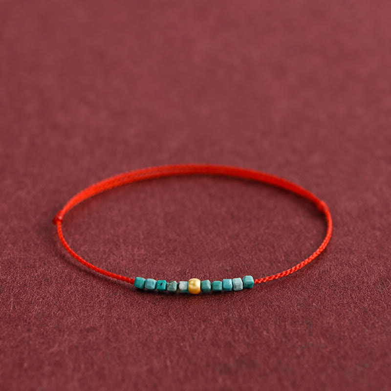EverestArtStudios 999 Gold Beads Turquoise Protection Braided Bracelet Anklet
