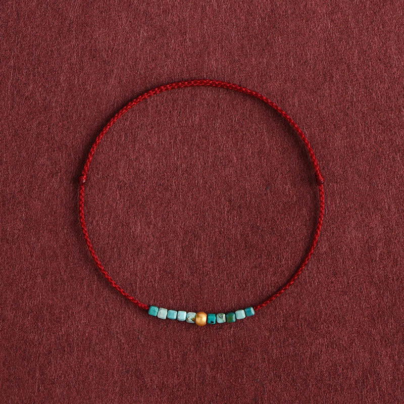 EverestArtStudios 999 Gold Beads Turquoise Protection Braided Bracelet Anklet