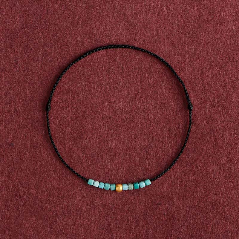 EverestArtStudios 999 Gold Beads Turquoise Protection Braided Bracelet Anklet