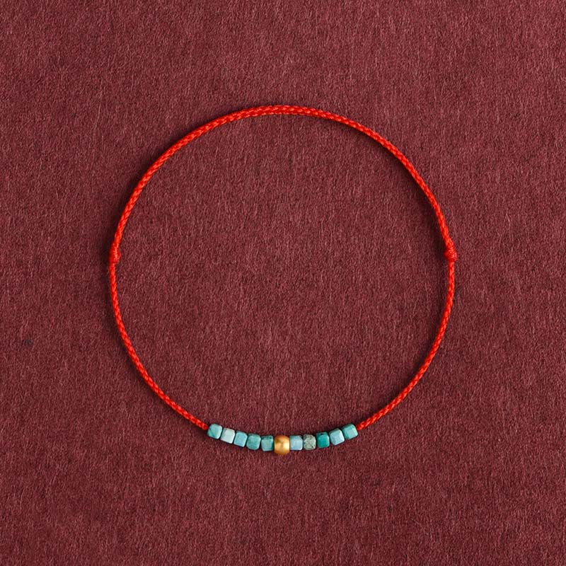 EverestArtStudios 999 Gold Beads Turquoise Protection Braided Bracelet Anklet