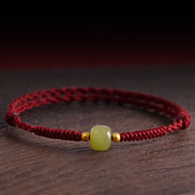 Buddha Stones Natural Hetian Jade 999 Gold Beads Protection Luck Braided Bracelet Anklet