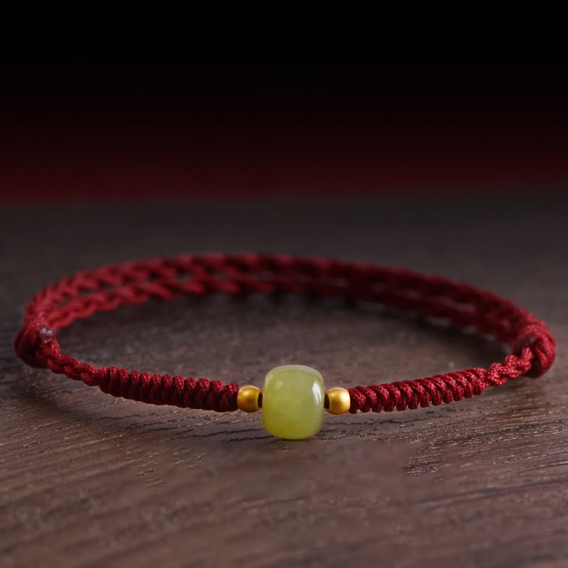 EverestArtstudios Natural Hetian Jade 999 Gold Beads Protection Luck Braided Bracelet Anklet