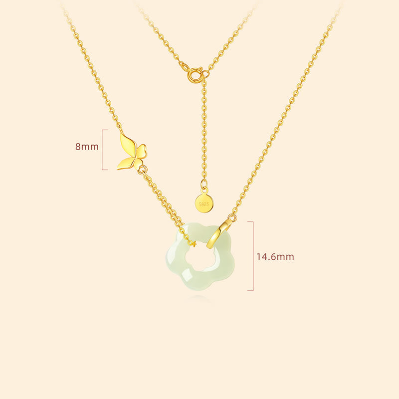 EverestArtstudios 925 Sterling Silver Butterfly Hetian Jade Flower Blessing Necklace Pendant