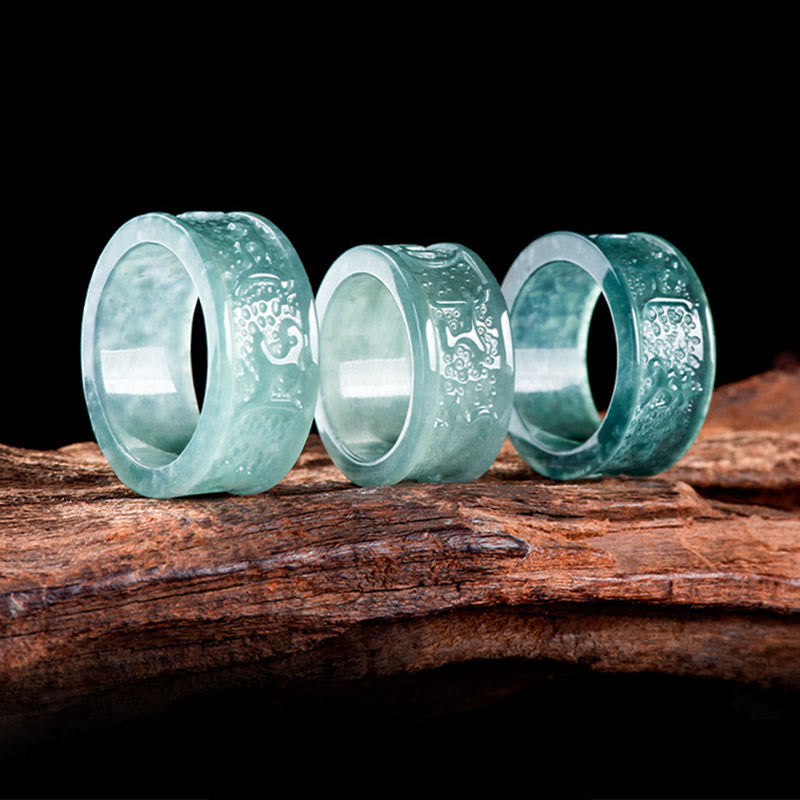 EverestArtstudios Natural Jade Om Mani Padme Hum Carved Prosperity Ring