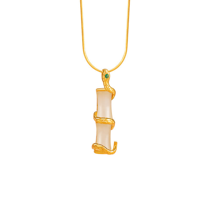 EverestArtstudios Hetian Jade 925 Sterling Silver Year of the Snake Bamboo Growth Necklace Pendant