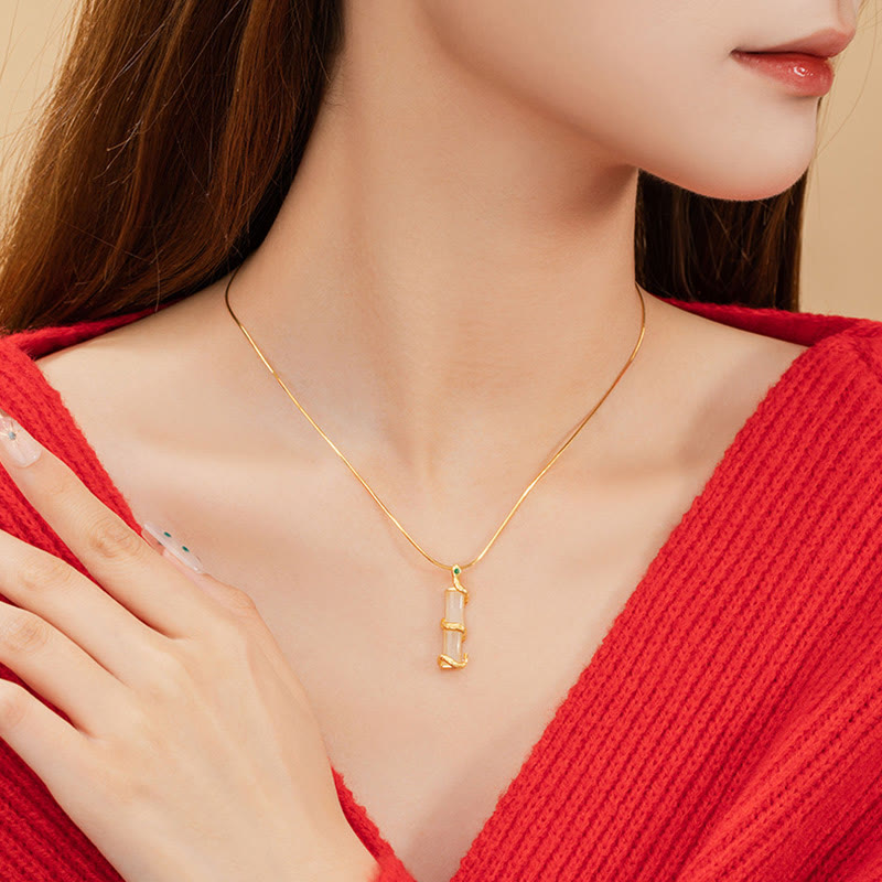 EverestArtstudios Hetian Jade 925 Sterling Silver Year of the Snake Bamboo Growth Necklace Pendant