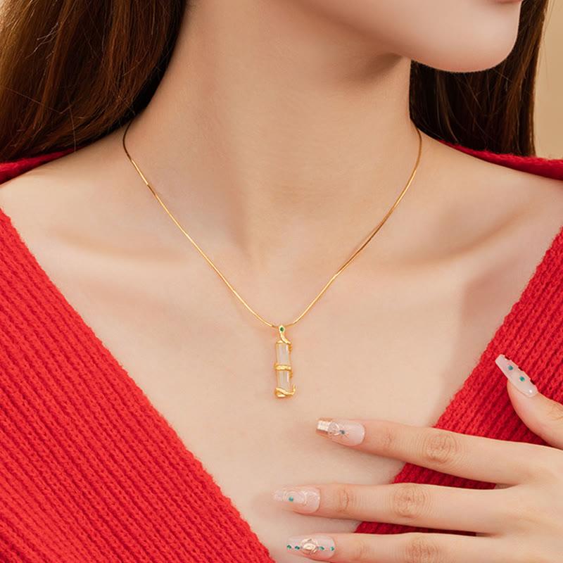 EverestArtstudios Hetian Jade 925 Sterling Silver Year of the Snake Bamboo Growth Necklace Pendant