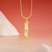 EverestArtstudios Hetian Jade 925 Sterling Silver Year of the Snake Bamboo Growth Necklace Pendant