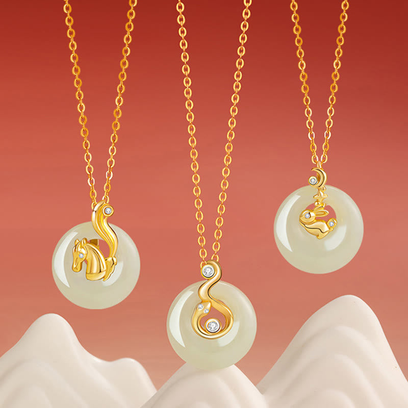 EverestArtstudios Chinese Zodiac Hetian Jade 925 Sterling Silver Abundance Necklace Pendant