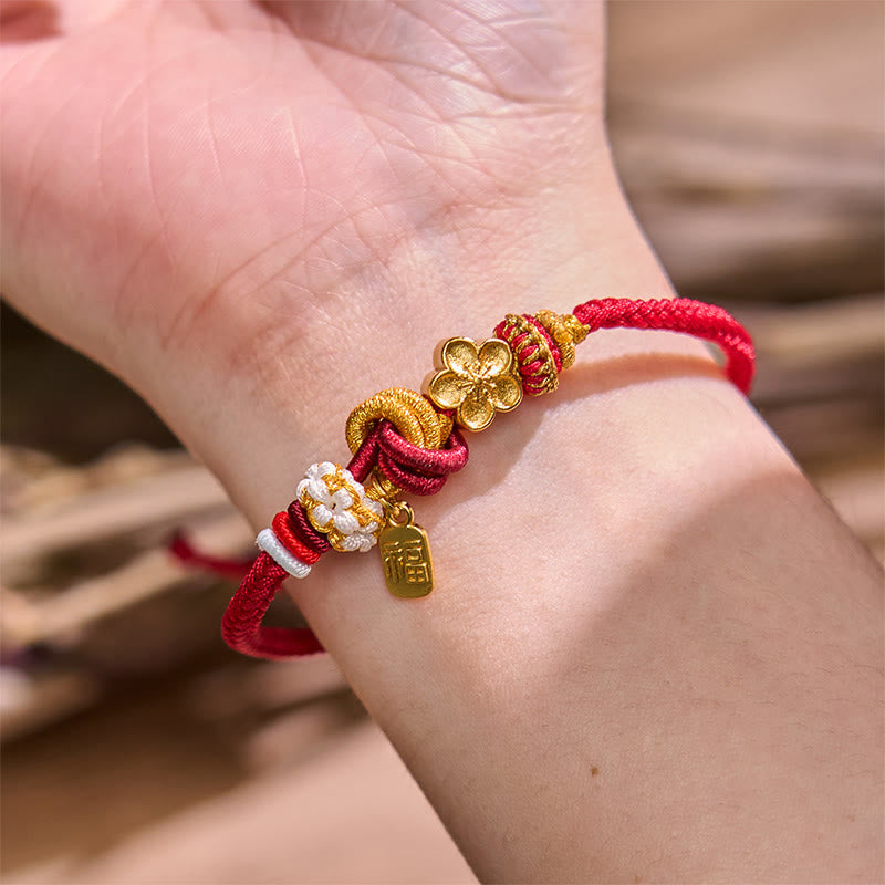 EverestArtstudios Peach Blossom Happiness Charm Luck Red String Bracelet