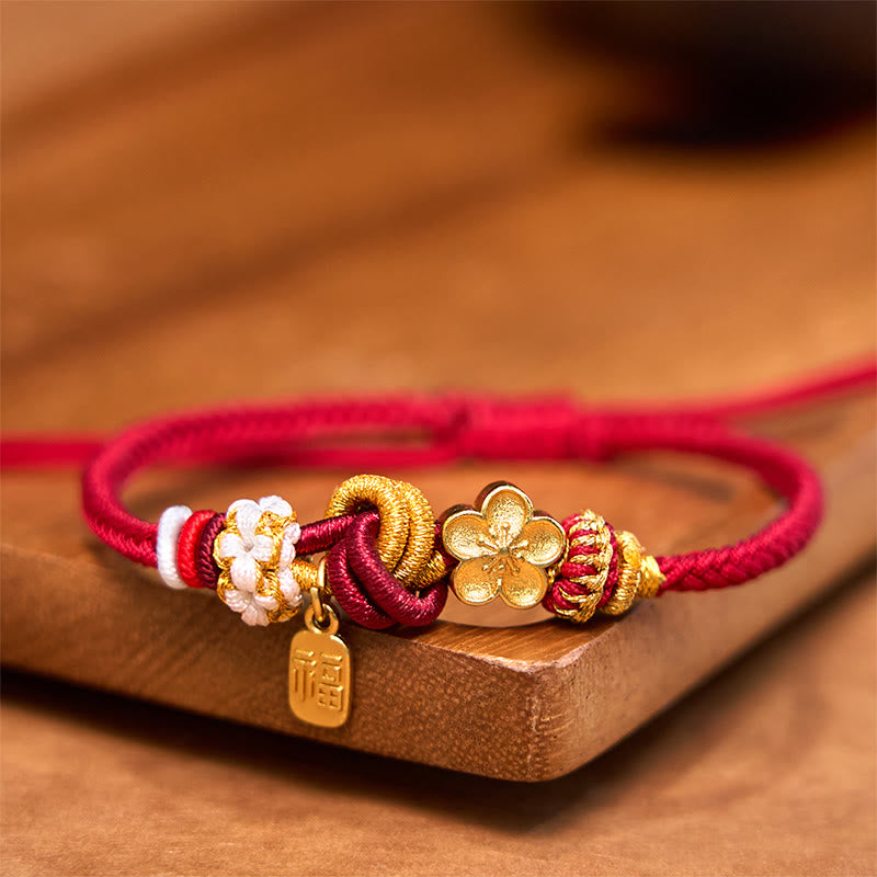 EverestArtstudios Peach Blossom Happiness Charm Luck Red String Bracelet