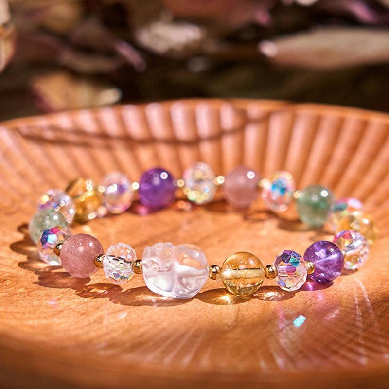 EverestArtstudios PiXiu White Crystal Citrine Green Strawberry Quartz Amethyst Luck Bracelet
