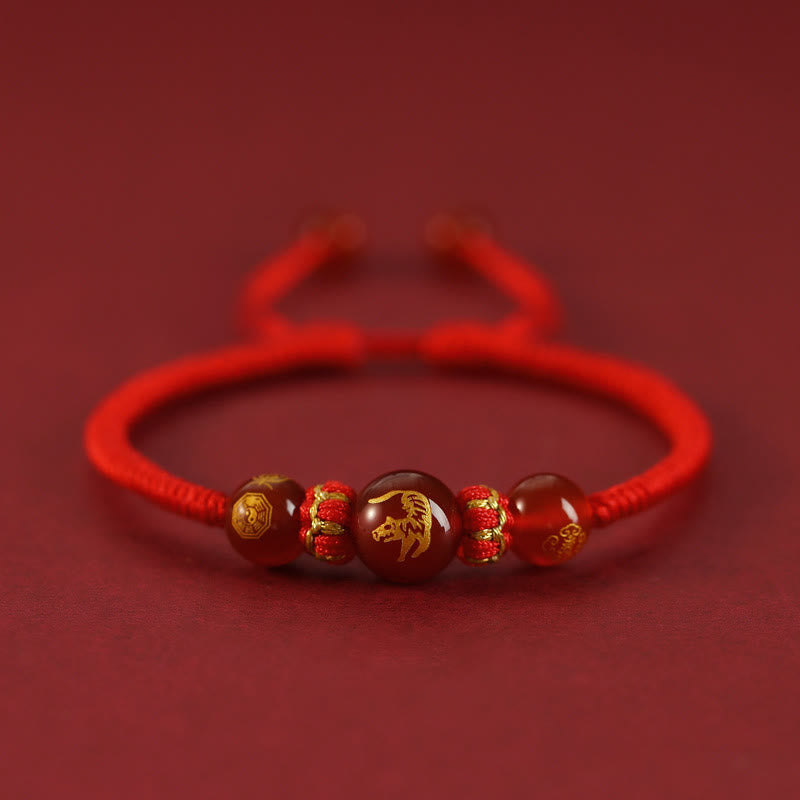 Buddha Stones Handmade Red Agate Chinese Zodiac Red String Braided Protection Bracelet