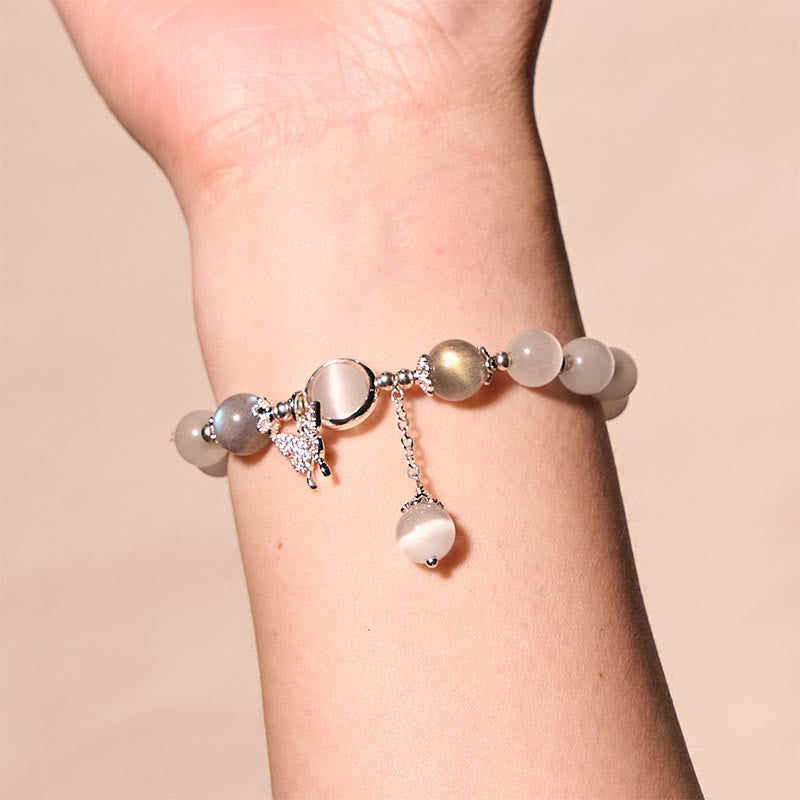 Buddha Stones Cat's Eye Moonstone Butterfly Star Charm Support Bracelet
