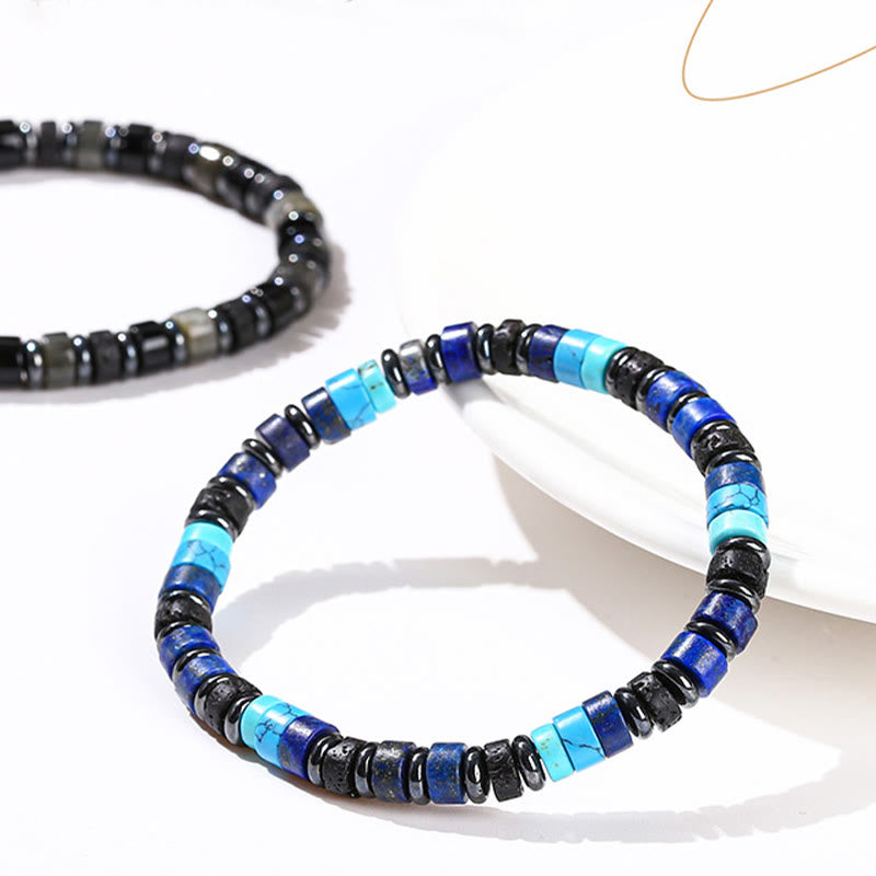 Buddha Stones Hematite Turquoise Lazurite Lapis Lazuli Lava Rock Black Glitter Stone Support Bracelet