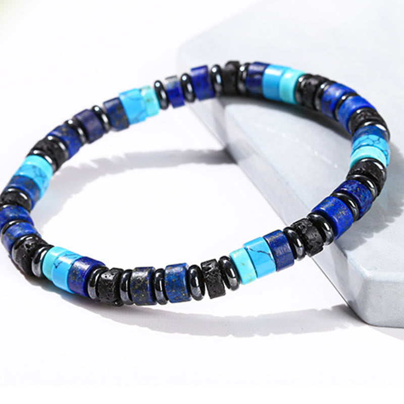 Buddha Stones Hematite Turquoise Lazurite Lapis Lazuli Lava Rock Black Glitter Stone Support Bracelet