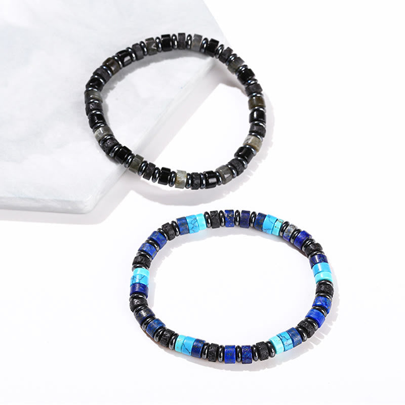 Buddha Stones Hematite Turquoise Lazurite Lapis Lazuli Lava Rock Black Glitter Stone Support Bracelet