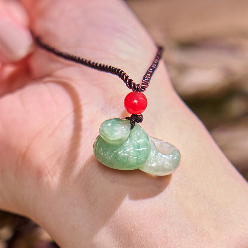EverestArtstudios Chinese Zodiac Year of the Snake Natural Jade Luck Necklace Pendant