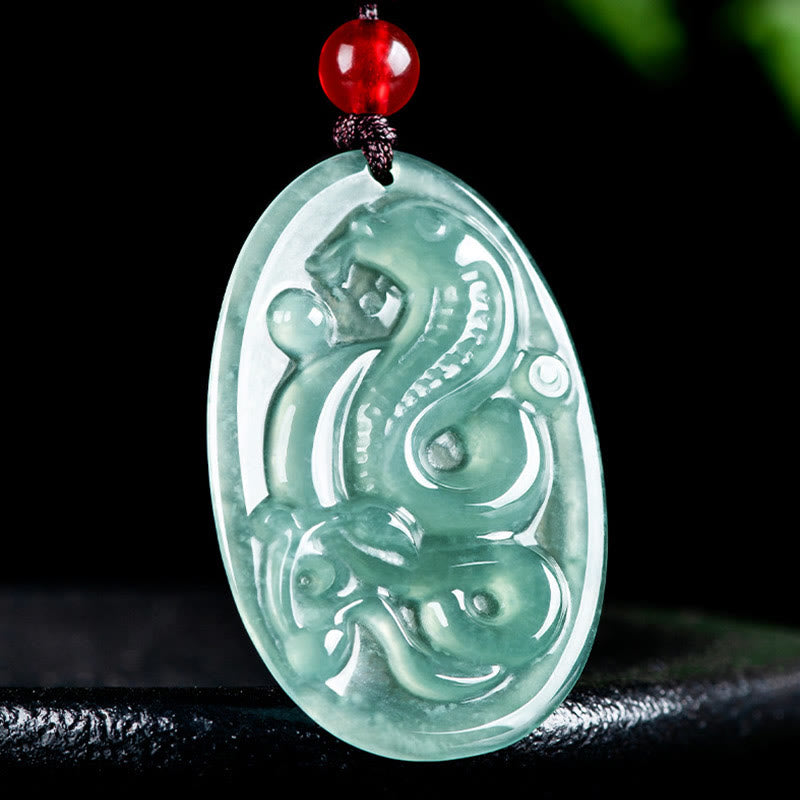 EverestArtstudios Natural Jade Oval Year Of The Snake Luck Necklace Pendant