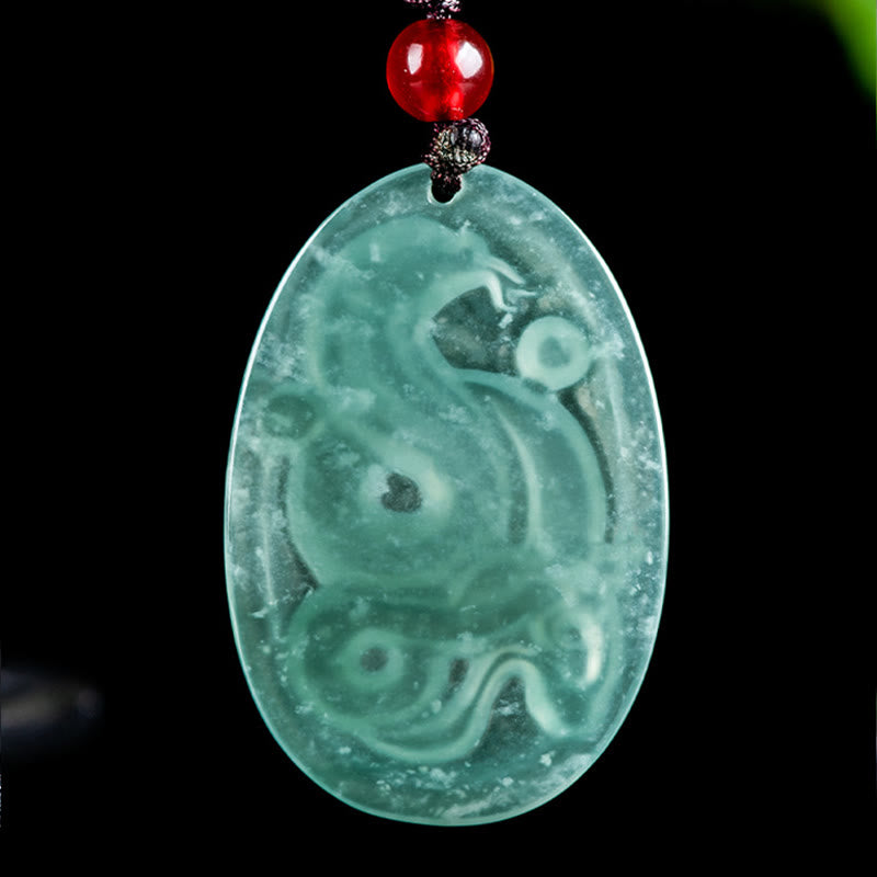 EverestArtstudios Natural Jade Oval Year Of The Snake Luck Necklace Pendant