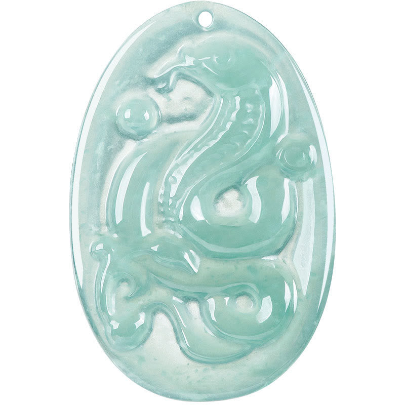 EverestArtstudios Natural Jade Oval Year Of The Snake Luck Necklace Pendant