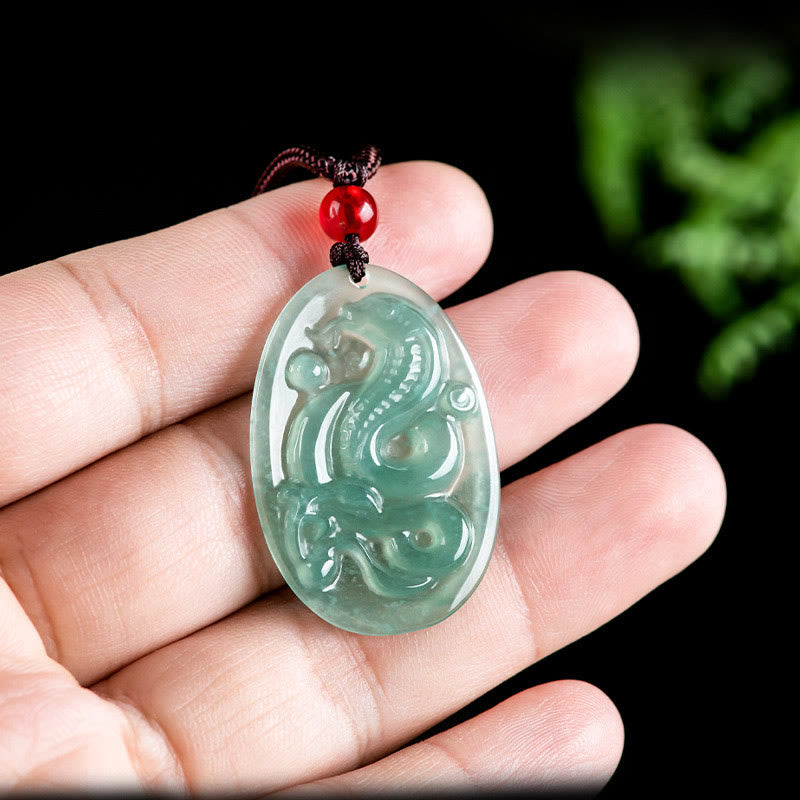 EverestArtstudios Natural Jade Oval Year Of The Snake Luck Necklace Pendant