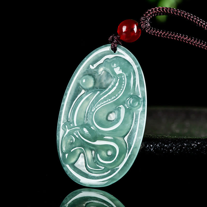 EverestArtstudios Natural Jade Oval Year Of The Snake Luck Necklace Pendant
