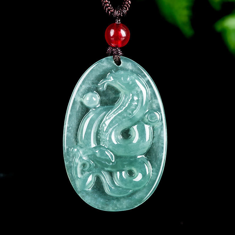 EverestArtstudios Natural Jade Oval Year Of The Snake Luck Necklace Pendant