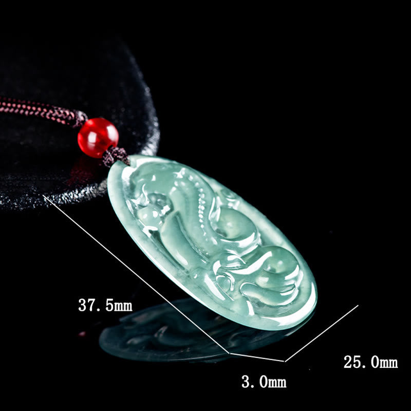 EverestArtstudios Natural Jade Oval Year Of The Snake Luck Necklace Pendant