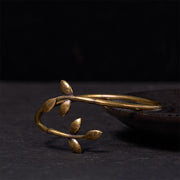 Buddha Stones Lucky Clover Copper Brass Healing Bracelet Bangle