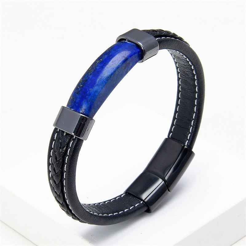 Buddha Stones Lazurite Lapis Lazuli Tiger Eye Rhodonite Hematite Black Onyx Stone Balance Leather Bracelet