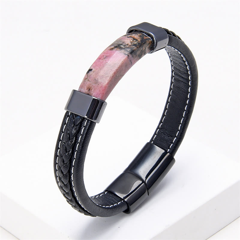 Buddha Stones Lazurite Lapis Lazuli Tiger Eye Rhodonite Hematite Black Onyx Stone Balance Leather Bracelet
