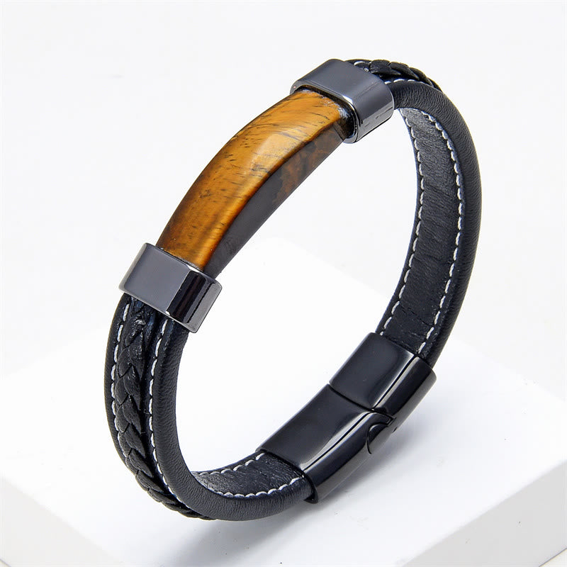 Buddha Stones Lazurite Lapis Lazuli Tiger Eye Rhodonite Hematite Black Onyx Stone Balance Leather Bracelet